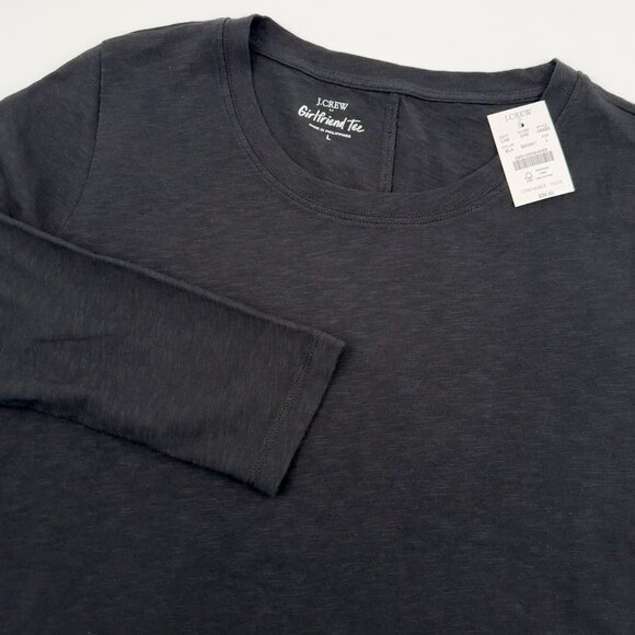 NWT J.Crew Factory Girlfriend Tee Black Long Sleeve Crewneck Women’s Large - Picture 1 of 9